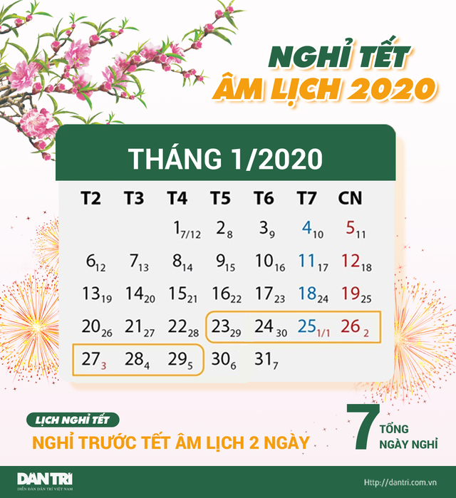 lịch nghỉ tết 2020